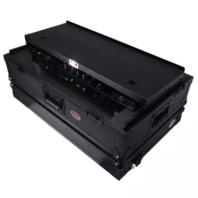 Flight Case for Pioneer DDJ-REV7 DDJ-1000 SRT DJ Controller with 2U Rack Space Laptop Shelf Wheels and LED - Black