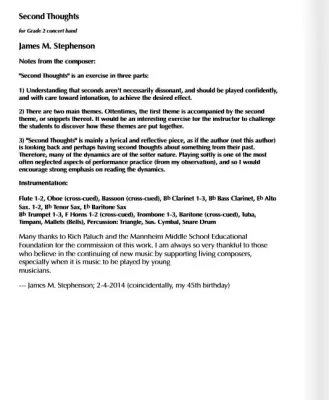 Second Thoughts - Stephenson - Wind Ensemble - Gr. 2.5