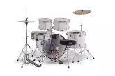 Comet 5-Piece Drum Kit (22,10,12,16,SD) with Cymbals and Hardware - White Thin Grain