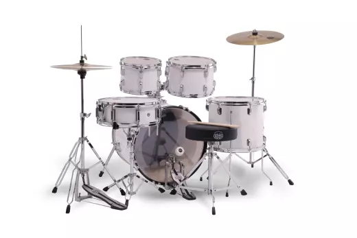 Comet 5-Piece Drum Kit (22,10,12,16,SD) with Cymbals and Hardware - White Thin Grain
