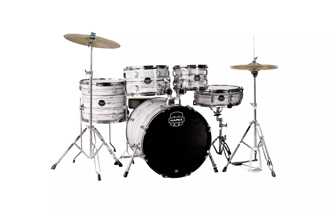 Comet 5-Piece Drum Kit (20,10,12,14,SD) with Cymbals and Hardware - White Marble