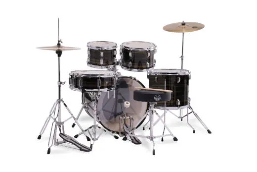 Comet 5-Piece Drum Kit (20,10,12,14,SD) with Cymbals and Hardware - Ebony Yellow Grain