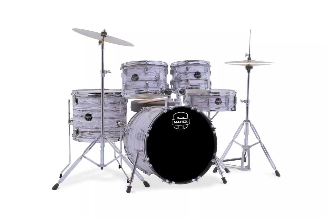 Comet 5-Piece Drum Kit (18,10,12,14,SD) with Cymbals and Hardware - White Marble