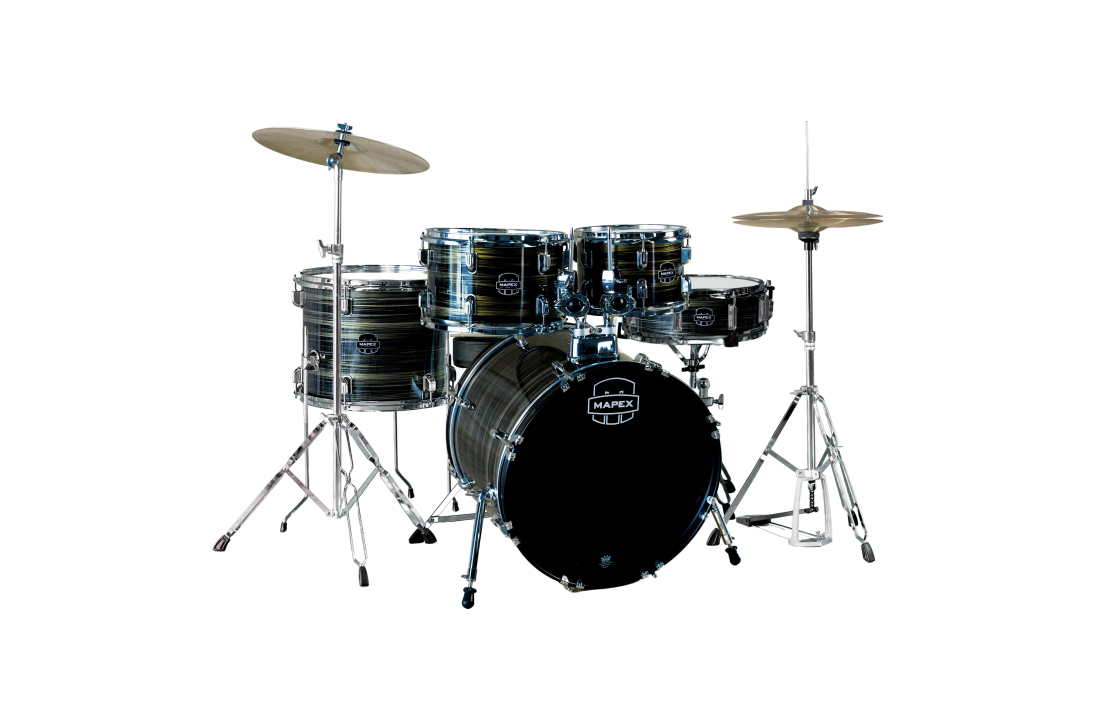 Comet 5-Piece Drum Kit (18,10,12,14,SD) with Cymbals and Hardware - Ebony Yellow Grain