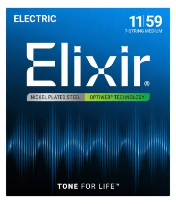 Elixir Strings - Nickel-Plated Steel 7-String Electric Guitar Strings with OPTIWEB Technology - Medium (11-59)