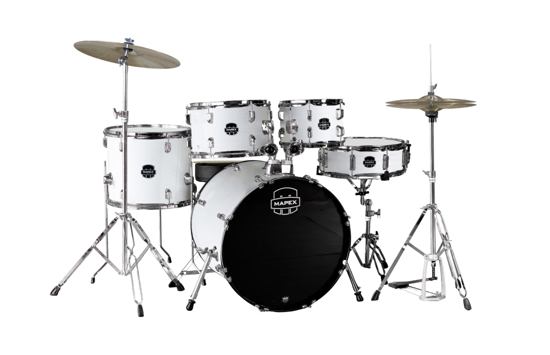 Comet 5-Piece Drum Kit (22,10,12,16,SD) with Cymbals and Hardware - White Thin Grain