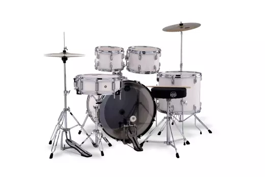 Comet 5-Piece Drum Kit (22,10,12,16,SD) with Cymbals and Hardware - White Thin Grain