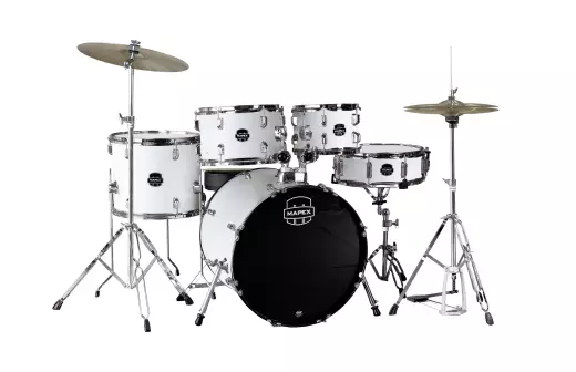 Mapex - Comet 5-Piece Drum Kit (22,10,12,16,SD) with Cymbals and Hardware - White Thin Grain