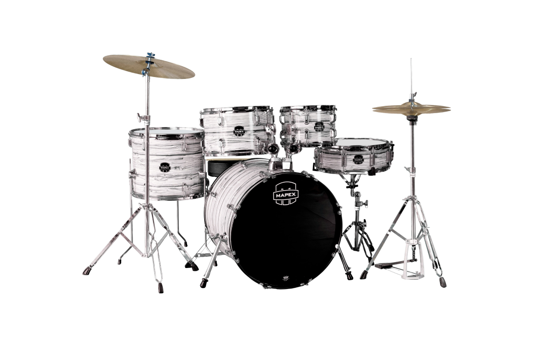 Comet 5-Piece Drum Kit (22,10,12,16,SD) with Cymbals and Hardware - White Marble