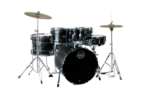 Mapex - Comet 5-Piece Drum Kit (22,10,12,16,SD) with Cymbals and Hardware - Ebony Yellow Grain