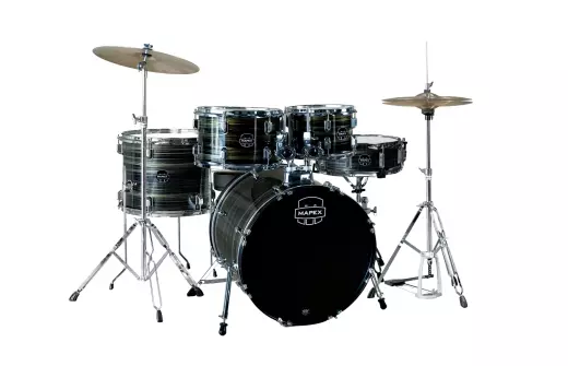 Mapex - Comet 5-Piece Drum Kit (22,10,12,16,SD) with Cymbals and Hardware - Ebony Yellow Grain