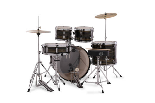 Comet 5-Piece Drum Kit (22,10,12,16,SD) with Cymbals and Hardware - Ebony Yellow Grain