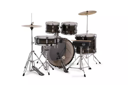 Comet 5-Piece Drum Kit (22,10,12,16,SD) with Cymbals and Hardware - Ebony Yellow Grain