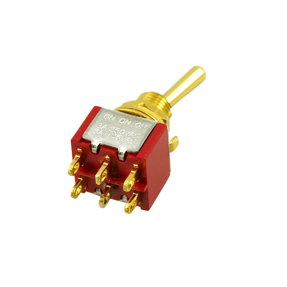 Gold Mini Toggle Switch, 3 Position - On/On/On