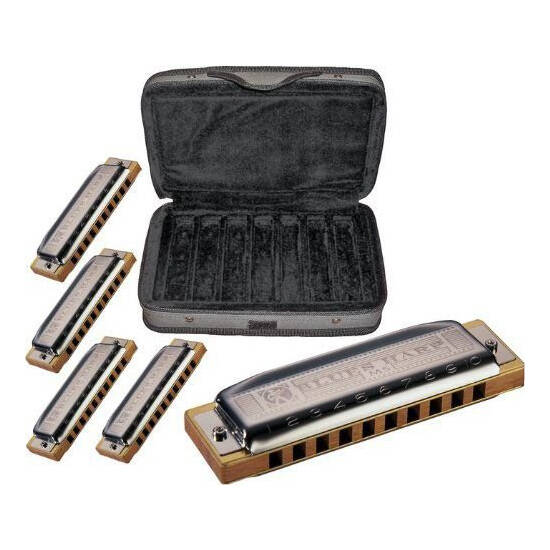 Case of Blues Harp Harmonicas with Zippered Carrying Case