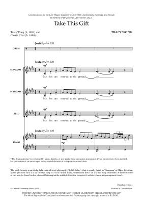 Take this Gift - Wong - Choral Octavo - SSA/Piano/Hand Drum