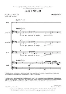 Take this Gift - Wong - Choral Octavo - SSA/Piano/Hand Drum