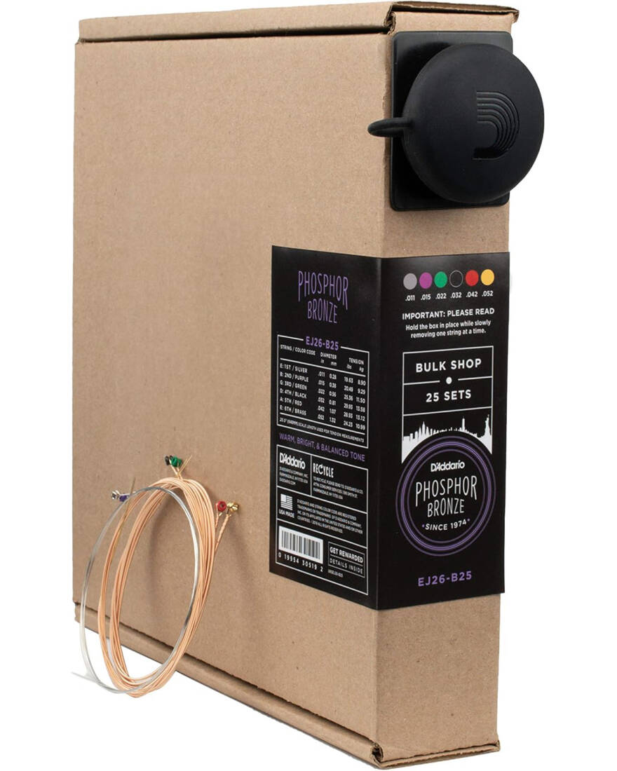 EJ26-B25 Phosphor Bronze Acoustic Guitar Strings, Custom Light 11-52 - 25 Bulk Sets