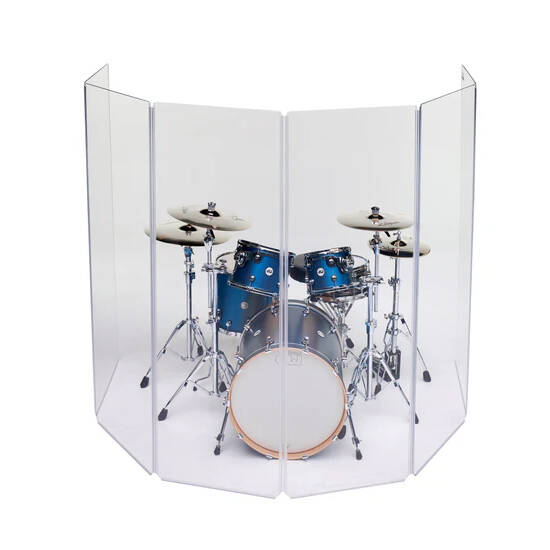 6-Panel Acrylic Drum Shield with Flexible Full-Length Hinges and Cable Cutouts