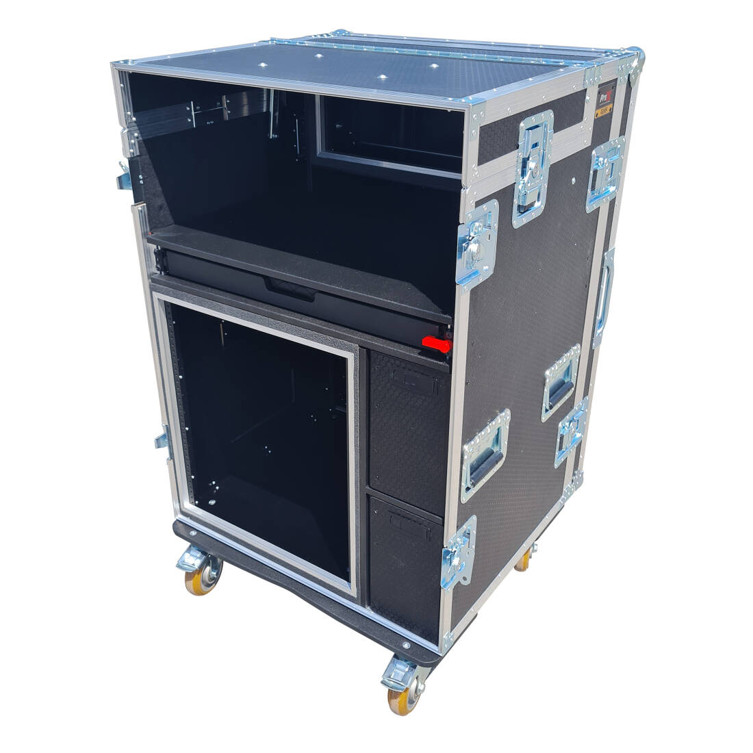 Mobile AV Recording Studio Workstation Case with 4U Top 12U Bottom - Silver