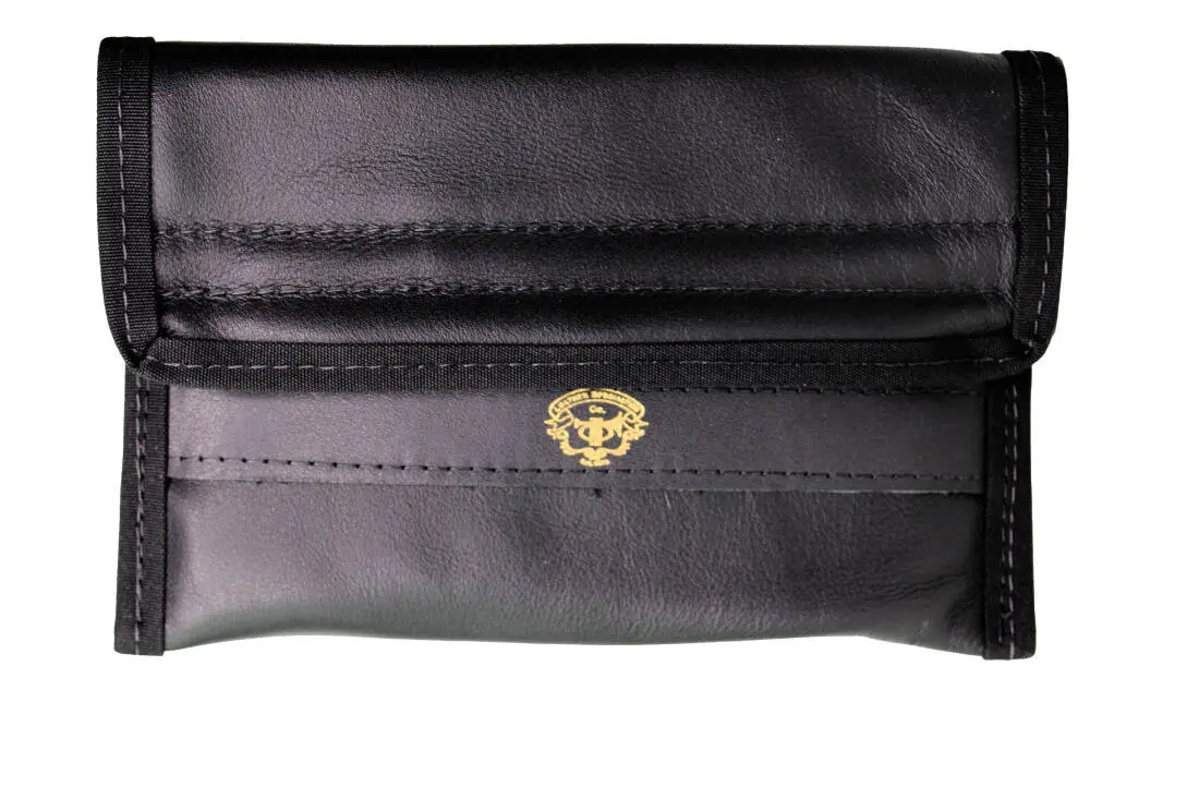 Leather Double Mouthpiece Pouch for Tuba/Trombone - Black