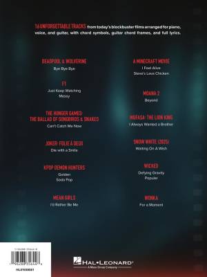 Songs from Kpop Demon Hunters, Minecraft, Wicked and More Top Movies - Piano/Vocal/Guitar - Book