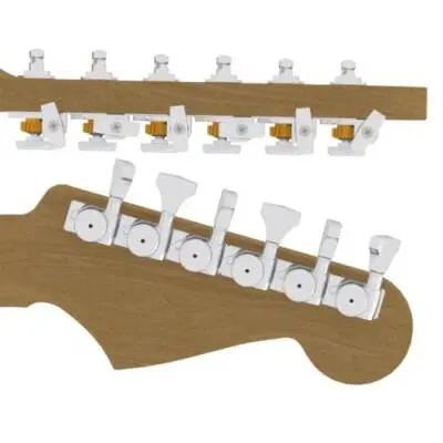 Hipshot - Guitar Tuner Upgrade Kit for 6 Inline Headstocks, Grip-Lock Open, Treble Side Staggered - Chrome