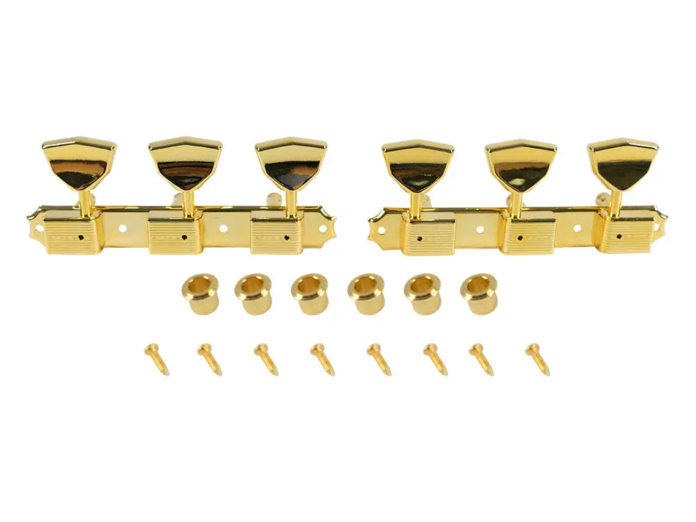 3 Per Plate Deluxe Series Tuning Machines, Single Line - Gold with Butterfly Metal Buttons