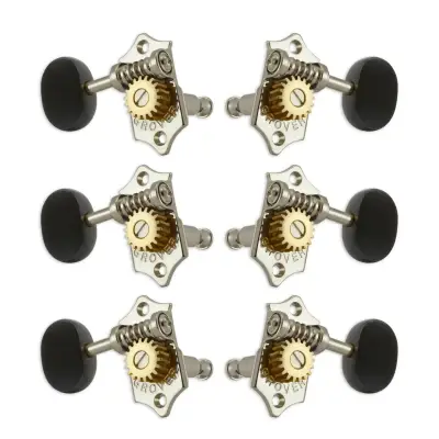 Sta-Tite Tuners 97-18 Series, 18:1 Gear Ratio, Vertical, Set of 3+3 - Nickel w/Ebony Buttons