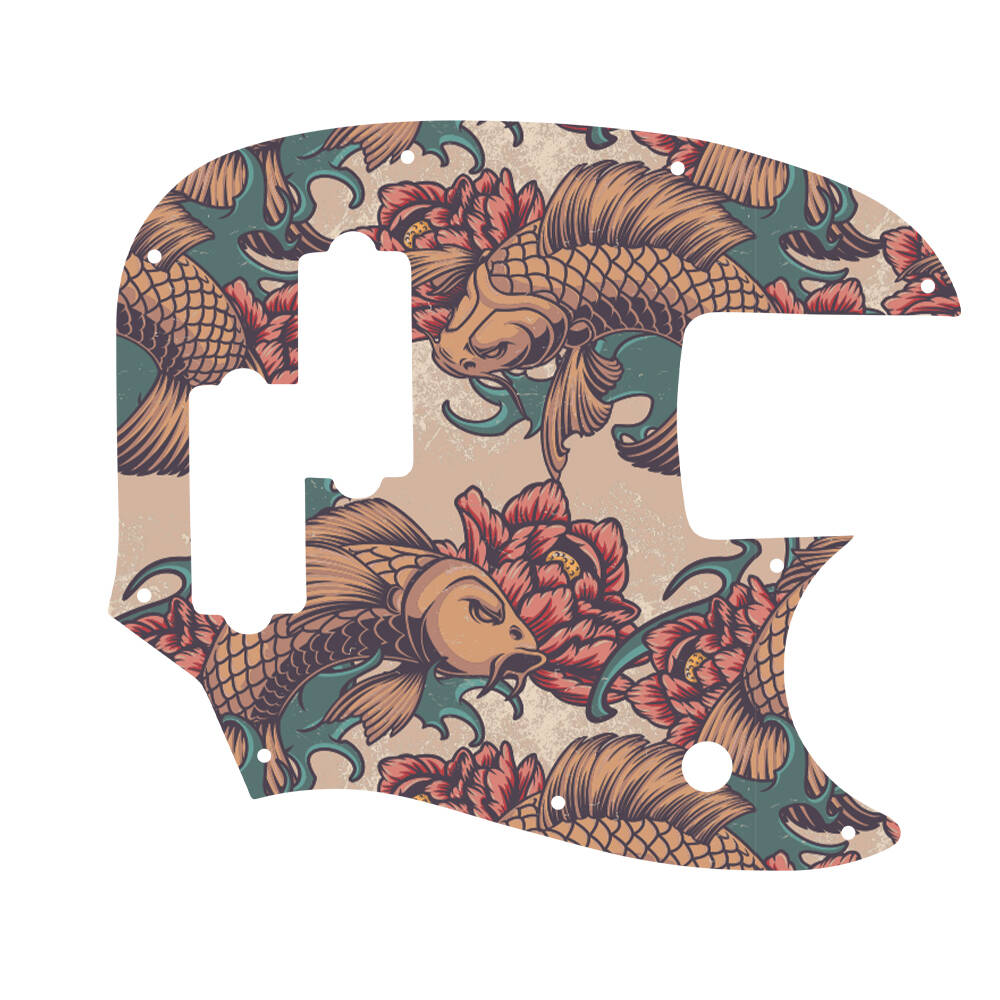 Custom Pickguard for Fender Short Scale Mustang Bass PJ - Koi Tattoo