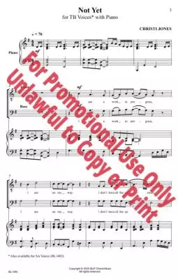 Not Yet - Jones - Choral Octavo - TB Accompanied