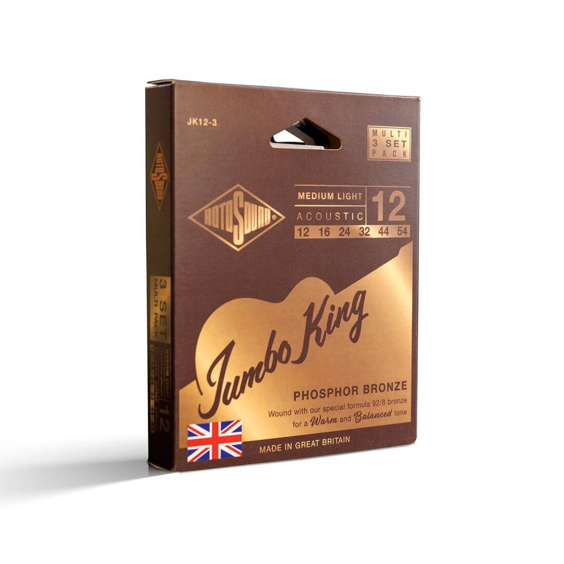 JK12 Phosphor Bronze 12-54 Medium Light Acoustic Strings - 3 Pack