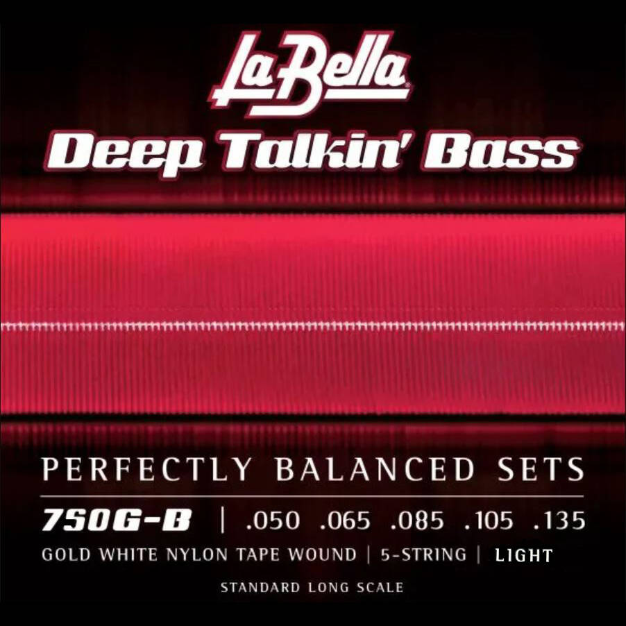Gold White Nylon Tape Wound Bass Strings, 5-String Set, 50-135
