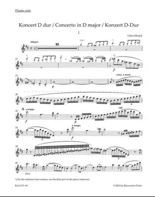 Concerto for Flute and Orchestra in D major - Blodek/Koronthaly/Vytlacil - Flute/Piano - Sheet