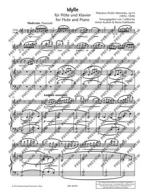 Idylle, Op. 14 - Akimenko/Kushnir/Pukhlianko -  Flute/Piano - Sheet