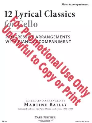 12 Lyrical Classics for Cello - Bailly - Cello/Piano - Book