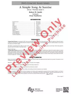 A Simple Song at Sunrise (from \'\'Florida Suite\'\') - Smith/VanDoren - Concert Band - Gr. 3