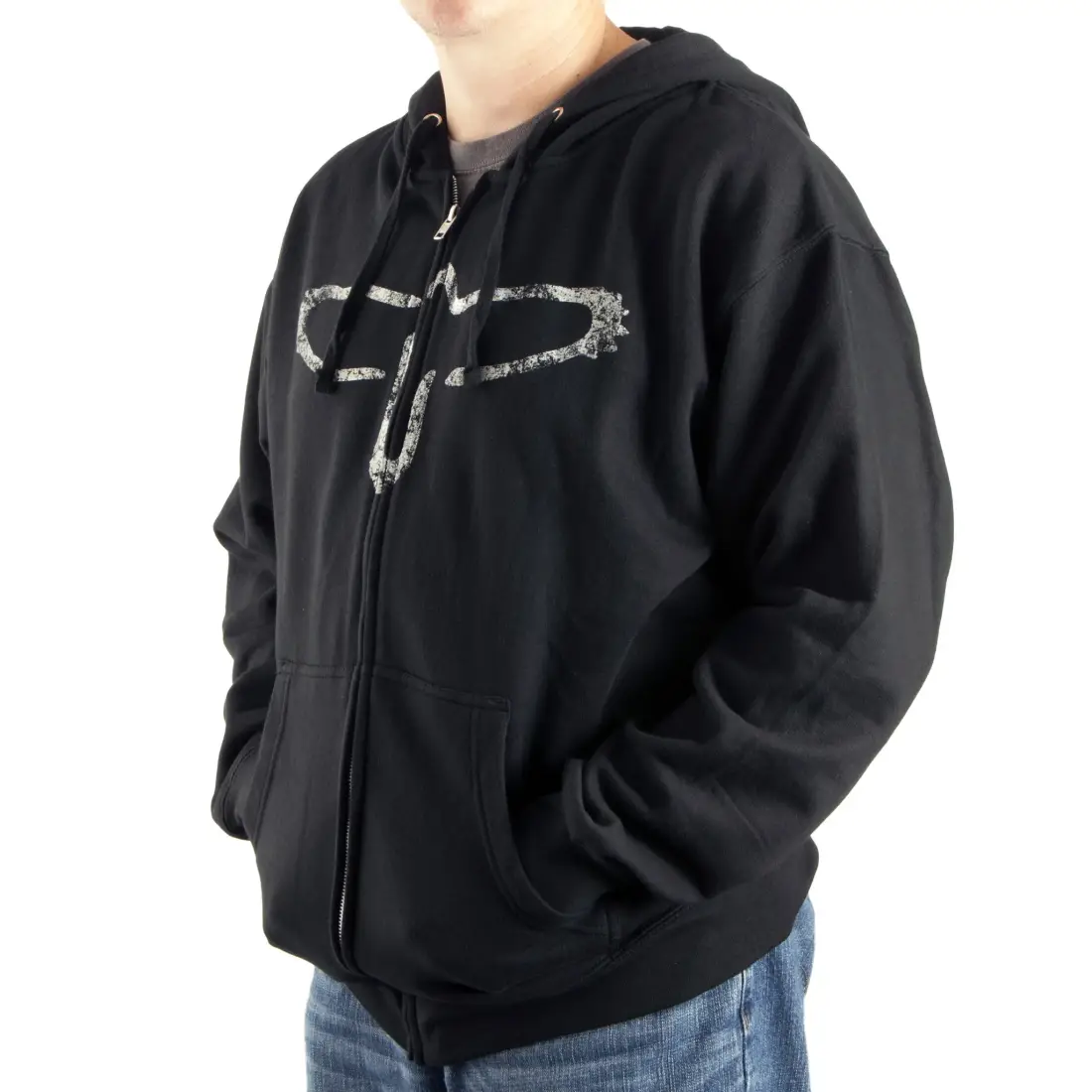 Full-zip Black Hoodie, 12th Fret Bird - Large
