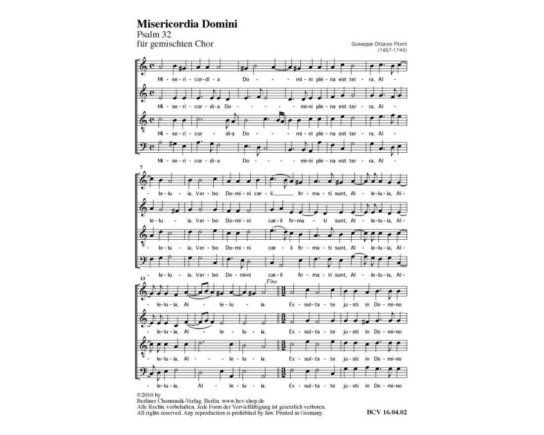 Misericordia Domini - Pitoni - Choral Octavo - SATB A Cappella