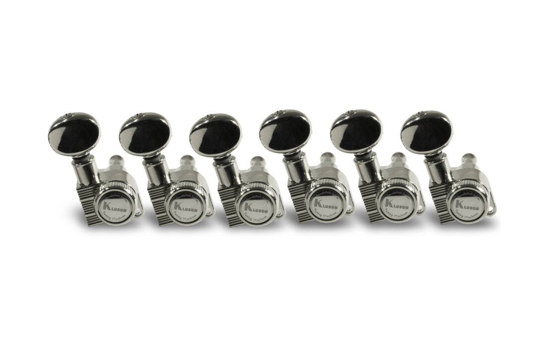 6 in Line Bass Side Revolution Series Locking D-Mount Mini Tuning Machines - Chrome