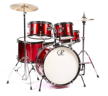 Granite Percussion - Junior 5-Piece Drum Kit (16,8,10,12,SD) with Cymbals and Hardware - Metallic Red