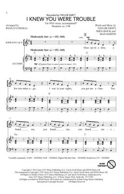 I Knew You Were Trouble - Swift/Martin/O\'Connell - Choral Octavo - SSA Accompanied
