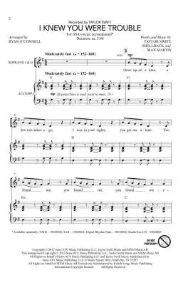 I Knew You Were Trouble - Swift/Martin/O\'Connell - Choral Octavo - SSA Accompanied