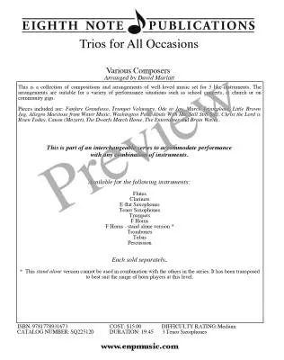 Trios for All Occasions - Marlatt - Tenor Sax - Book