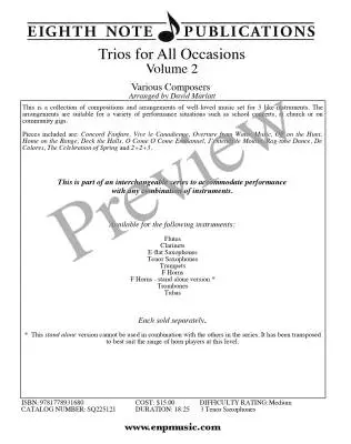 Trios for All Occasions, Vol.2 - Marlatt - Tenor Sax - Book