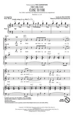 (They Long to Be) Close to You - Bacharach/Huff/David - Choral Octavo - 2-Pt Accompanied