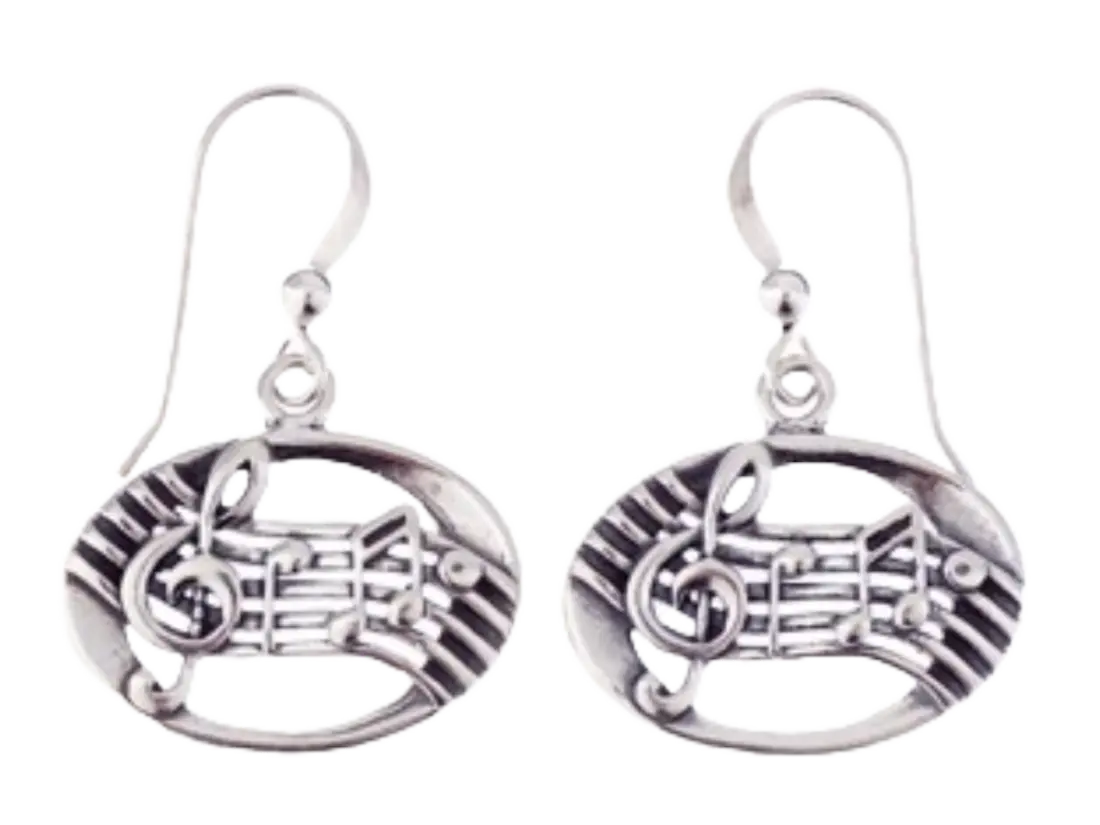 Sterling Silver Earrings with Music Staff and Notes