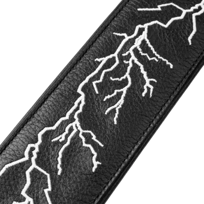 Night Life Series Black Leather Glow-in-the-Dark Strap - Lightning Bolt