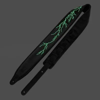 Night Life Series Black Leather Glow-in-the-Dark Strap - Lightning Bolt