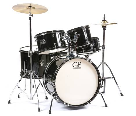 Granite Percussion - Junior 5-Piece Drum Kit (16,8,10,12,SD) with Cymbals and Hardware - Black